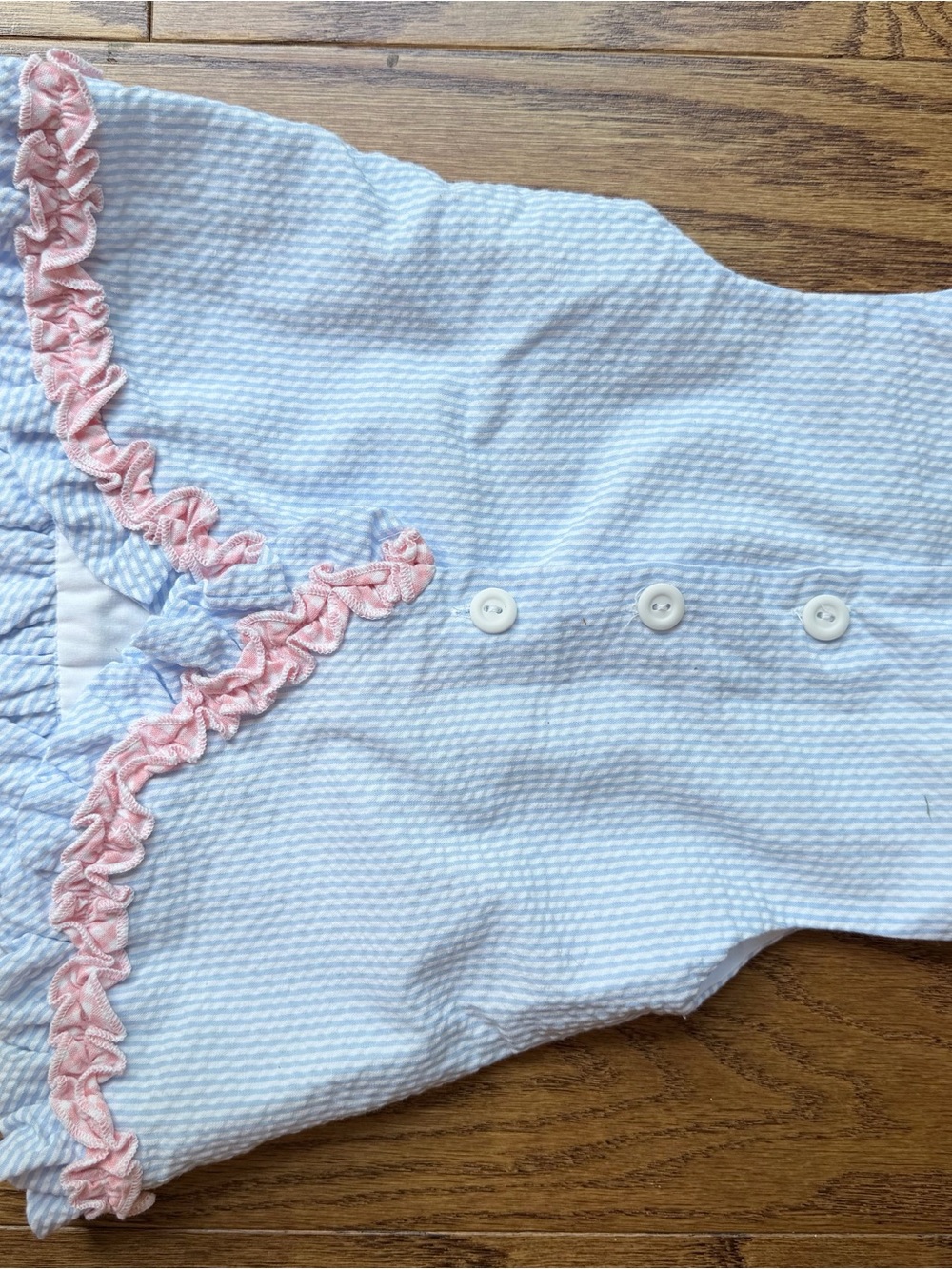 Seersucker Bunny Set in Light Blue with Pink Trim - Picture 9 of 10